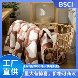 跨境半边绒软绵绵豹纹毯毛线毯子沙发盖毯软装搭配线毯子鲍威尔