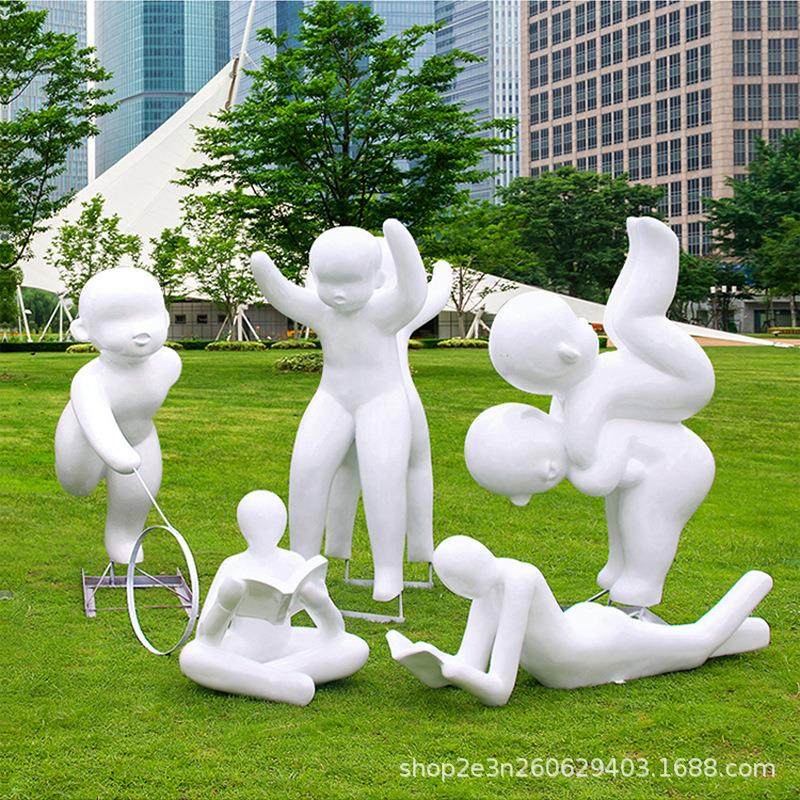 户外抽象人物雕塑运动小孩玻璃钢摆件公园小区营销中心美陈装饰品