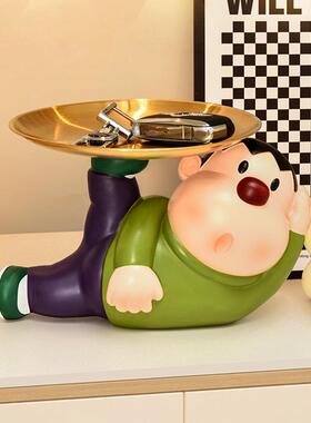 玄关钥匙收纳托盘摆件家居客厅装饰品办公桌面卡通呆萌胖虎托盘