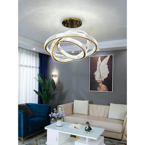 楼梯吊灯复式楼客厅现代大吊灯酒店大堂水晶圆环形灯具高层长灯饰