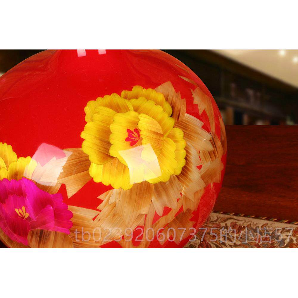 正品景德镇陶送瓷器花瓶 中红高档麦瓶秆国富贵牡丹花 结婚礼新房