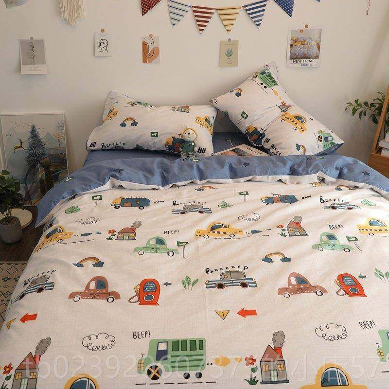 正品卡通棉件小汽车纯全棉套件床品男孩三件套单人双人床上四套1.