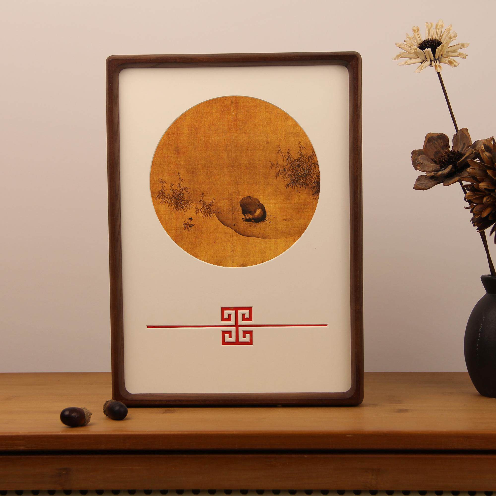 宋代美学新中式餐厅装饰画民宿书房茶室桌面背景墙挂画卡纸牧牛图