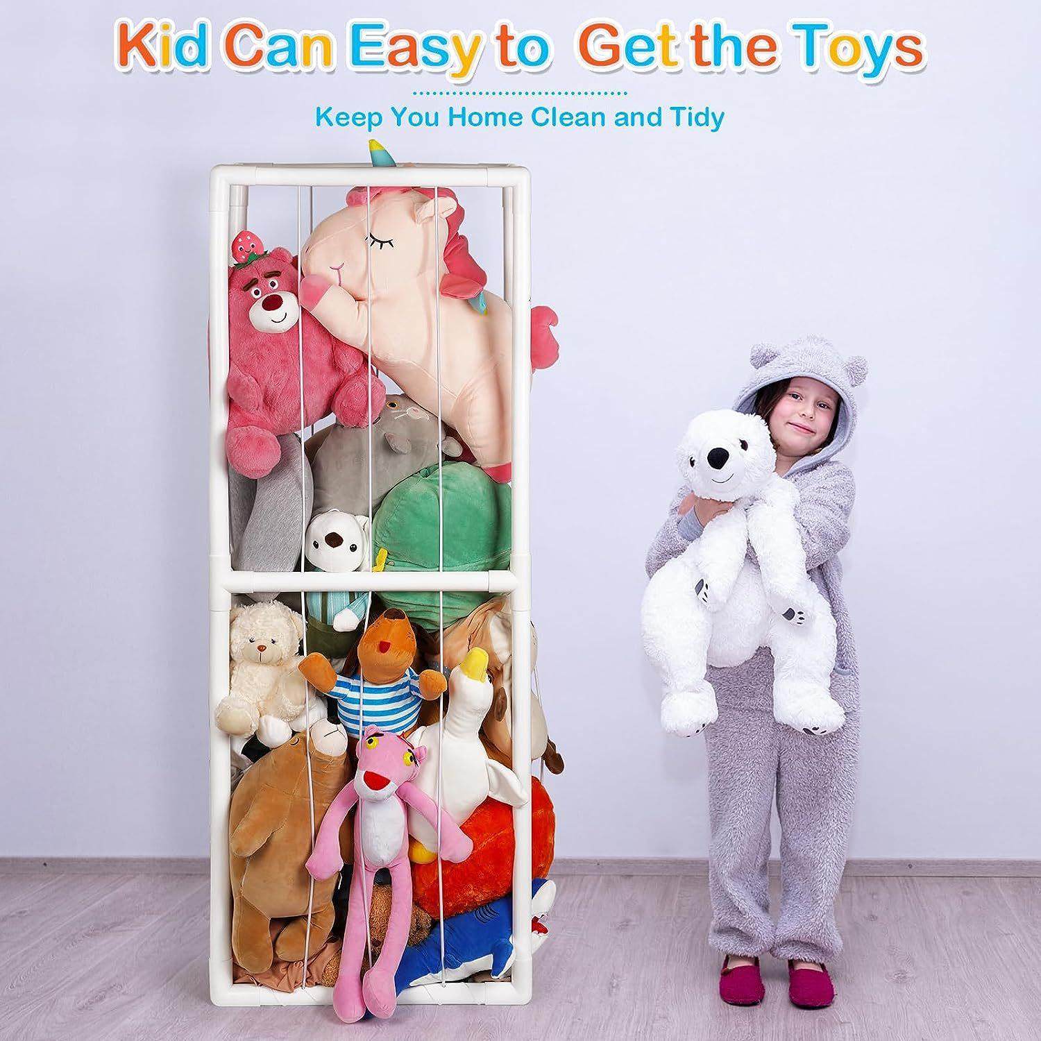 收纳柜创意毛绒玩具带底部网公仔填充储物笼用于房间收纳架装娃娃