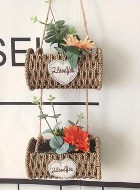 花店铁艺花篮花盆藤编礼品园艺装饰家居民宿挂饰壁挂挂篮创意藤编