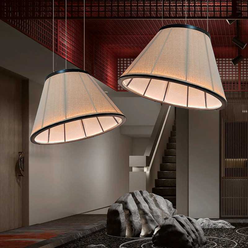 火锅店大厅吊灯饭店卡座网红高档餐厅装饰吊灯烧烤店圆形布艺大灯