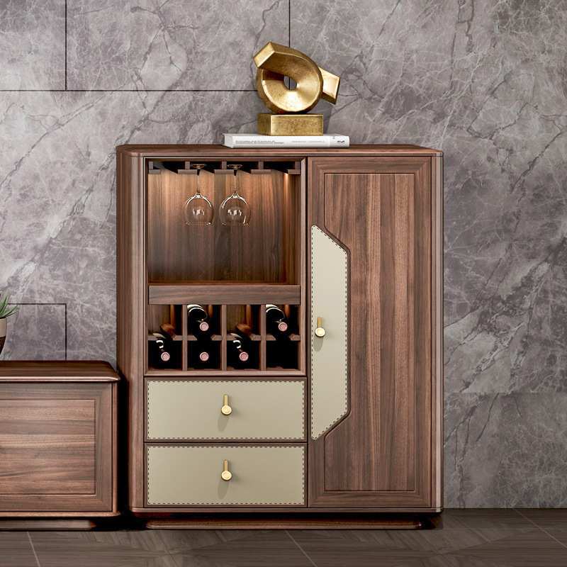 轻奢新中式酒柜现代简约风格客厅墙边柜家用餐边柜实木储物柜餐边