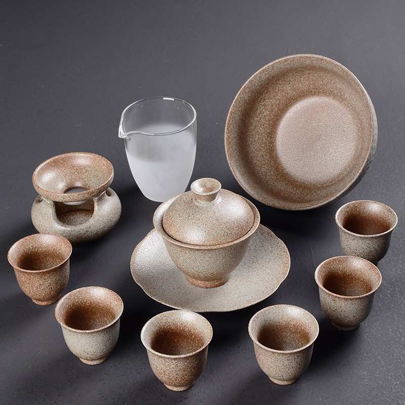 日式功夫茶具套装茶盘家用简约陶瓷茶杯茶壶粗陶现代办公客厅摆设
