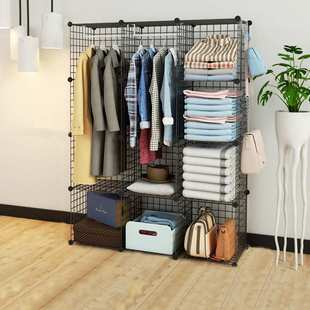 铁丝简易衣柜铁艺开放式衣柜阳台收纳家用组装不锈钢铁架挂衣柜
