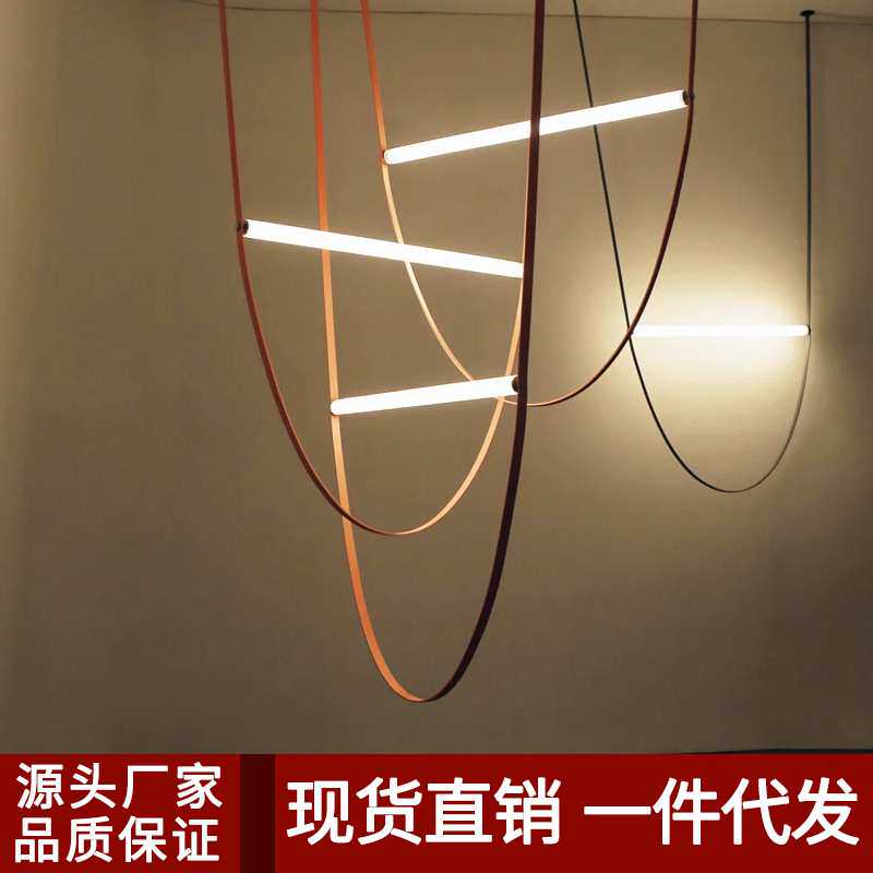 意大利极简皮革带吊灯loft挑高复式楼梯灯设计师北欧艺术餐厅灯