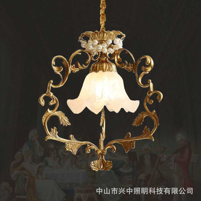 法苑法式全铜小吊灯欧式餐厅卧室床头装饰灯复古过道玄关走廊灯