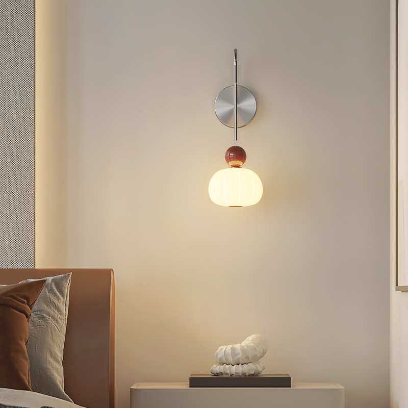 奶油风床头壁灯中古创意蛋壳南瓜全光谱客厅卧室背景墙灯具饰中山