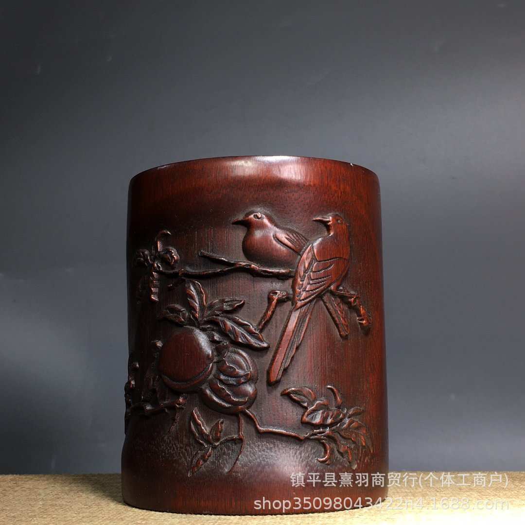 馆藏文案陈设大量 仿古竹雕笔筒木雕手工雕刻漆器文具