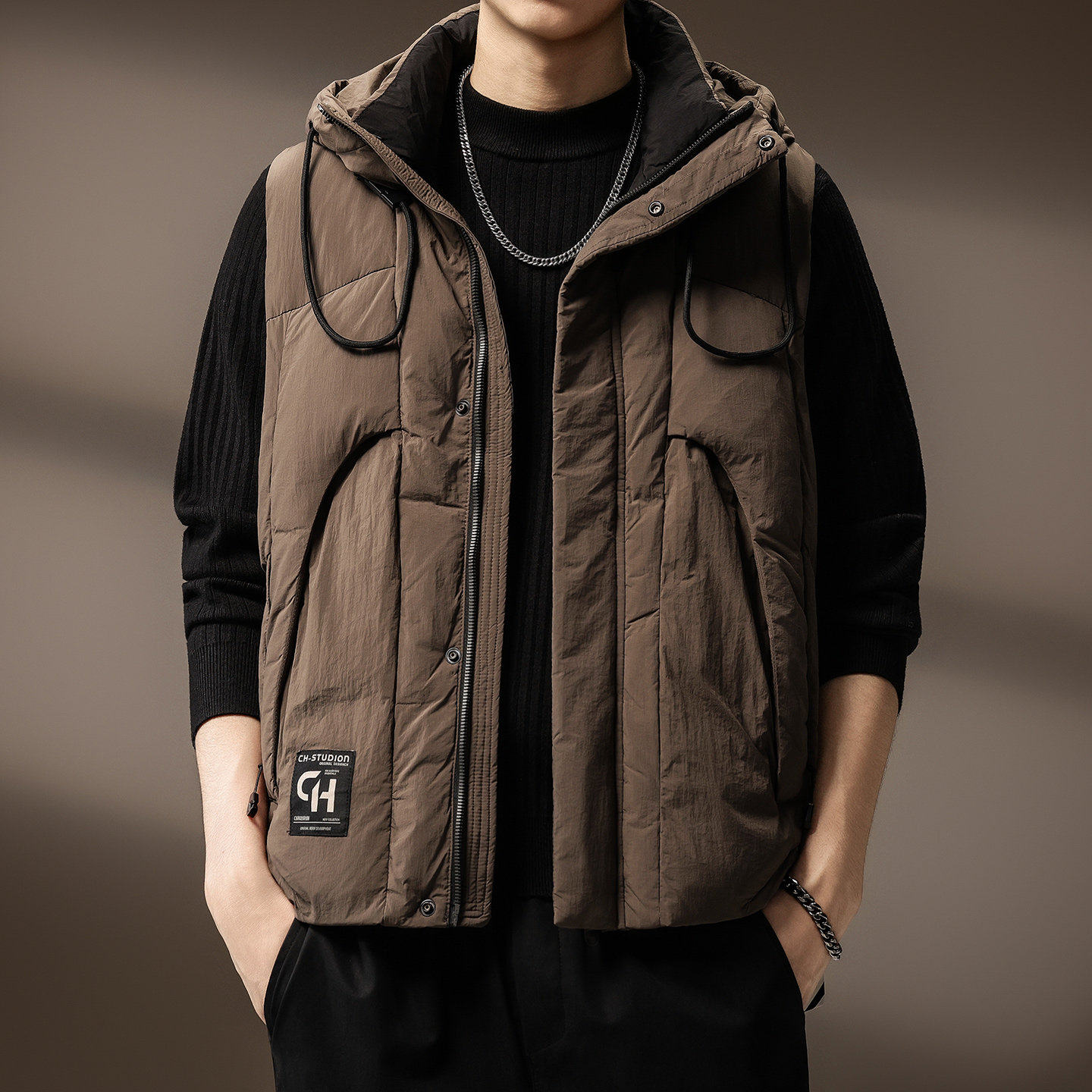 高端连帽棉马甲男士冬季新款加厚保暖坎肩潮牌休闲工装背心外套男,男装,常规马甲,淘宝优惠券,粉丝福利购,淘宝优惠卷
