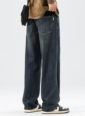 August美式复古直筒加绒牛仔裤男2025新款秋冬休闲宽松长裤子男裤