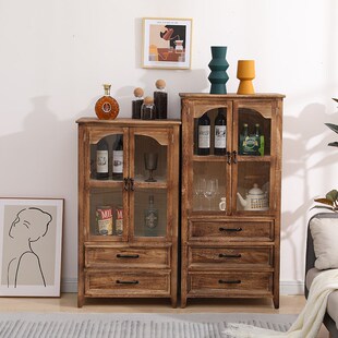 靠墙客厅酒柜实木展示柜隔断柜玻璃门玄关柜一体边柜家用斗柜卧室