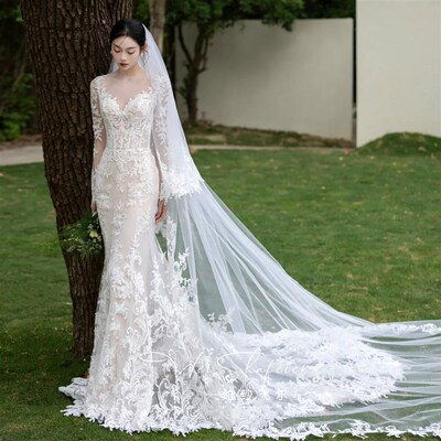 法式蕾丝鱼尾婚纱新娘2025新款主纱小拖尾小个子迎宾敬酒服礼服女