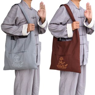 新款禅修用品棉帆布居士包背包朝山袋佛包斜挎僧包香袋罗汉袋禅修