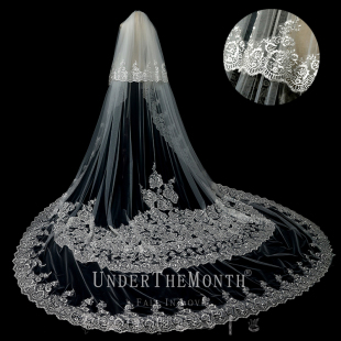 新娘结婚主婚纱头纱重工轻奢高级感双层长拖尾头纱头饰超长定做