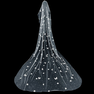 超仙重工新娘结婚主婚纱头纱婚礼长拖尾珍珠花朵高级感头纱头饰