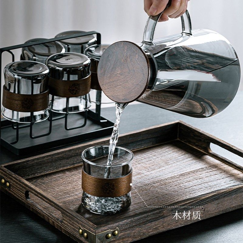 包邮耐高温玻璃杯冷水壶简约轻奢水具套装家用待客泡茶壶杯架托盘,餐饮具,玻璃杯,淘宝优惠券,粉丝福利购,淘宝优惠卷