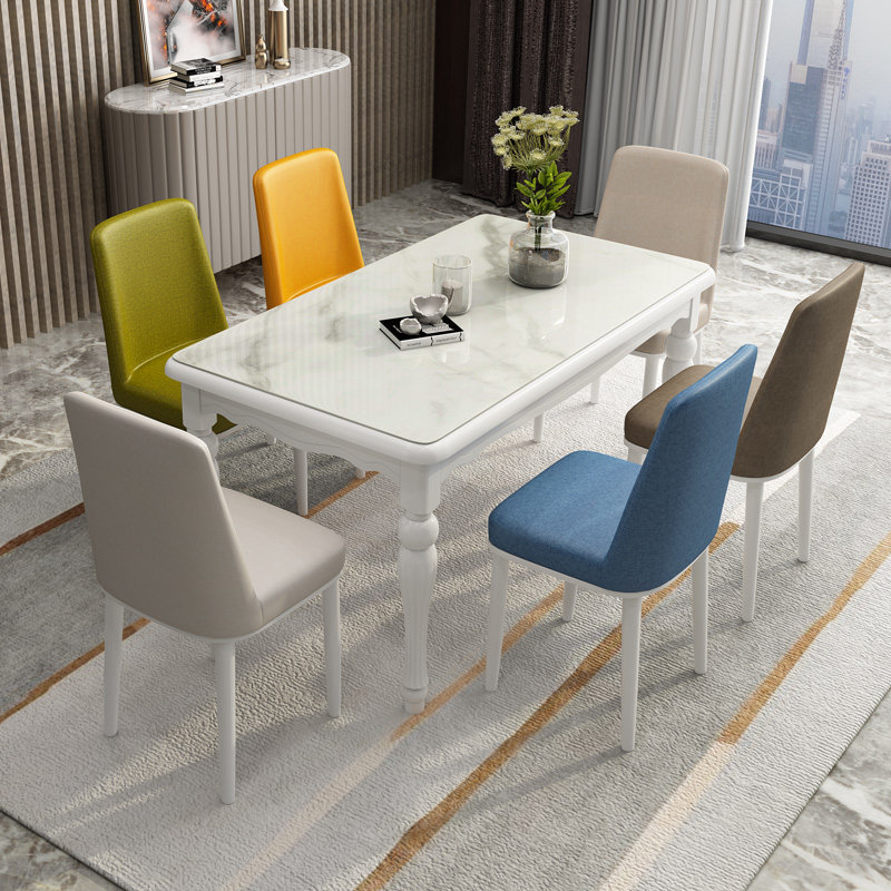 实木餐桌椅组合现代简约欧式小户型长方形餐桌钢化玻璃家用饭桌子