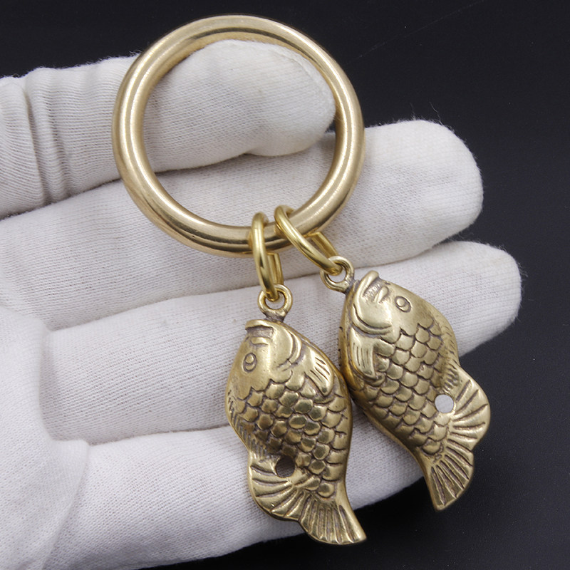 创意黄铜鲤鱼年年有余过新年礼品锦鲤车钥匙扣挂件男钥匙链女复古
