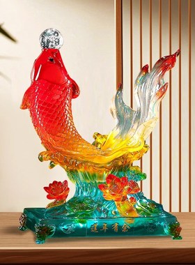 莲年有余金鱼摆件家居装饰客厅电视柜乔迁礼品桌面摆件新中式