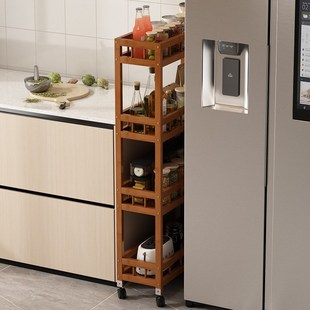 厨房超窄夹缝落地置物架小尺寸冰箱旁边的收纳柜可移动缝隙窄架子