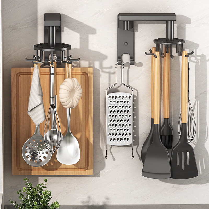 厨房壁挂式勺子锅铲挂架免打孔厨具收纳架旋转挂钩挂杆置物架神器,厨房/烹饪用具,厨房置物架/置物柜/角架,淘宝优惠券,粉丝福利购,淘宝优惠卷