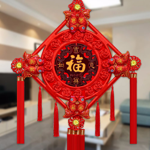 桃木中国结镇宅福字挂件客厅大号平安节玄关招财乔迁新家居小装饰