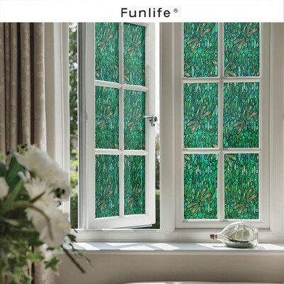 《仙灵花园》复古祖母绿玻璃贴膜透光不透人阳台手绘法式窗花贴纸