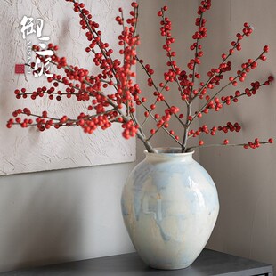 景德镇陶瓷花瓶养鲜花北美冬青日式简约插花装饰摆件白色侘寂风