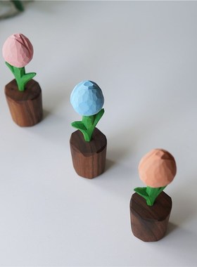 Joe的小作坊/郁金香小木雕摆件扩香木 实木纯手工 北欧风情侣礼物