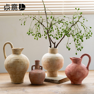 提手做旧素胚陶土水壶单耳陶瓷花瓶小口径水培绿植田园禅意侘寂风