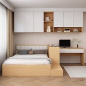 小户型高箱床台阶转角书桌一体卧室榻榻米床带写字桌吊柜组合定制