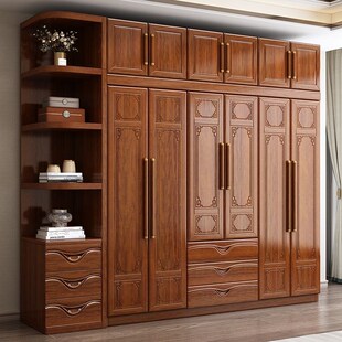 中式花梨木全实木衣柜家用卧室大容量收纳柜储物柜原木木质大衣橱