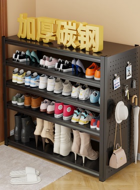 钢制鞋架入户门口多功能置物架家用靠墙一体收纳架大容量简易鞋柜