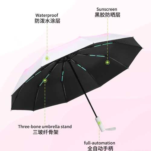 层叠彩虹三龙骨全自动晴雨两用伞可折叠黑胶防晒遮阳太阳伞轻盈