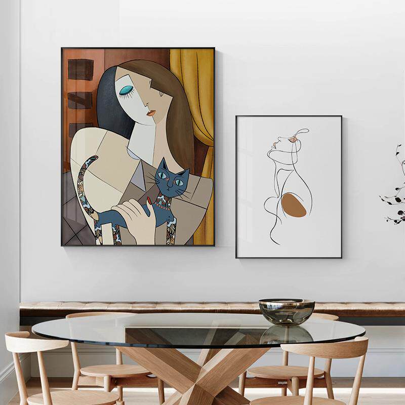 时尚人物装饰画现代简约卧室壁画美女猫咪卫生间挂画客厅餐厅墙画