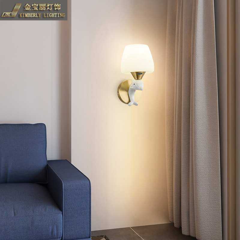 全铜壁灯卧室床头灯北欧现代简约客厅壁灯背景墙过道极简轻奢壁灯