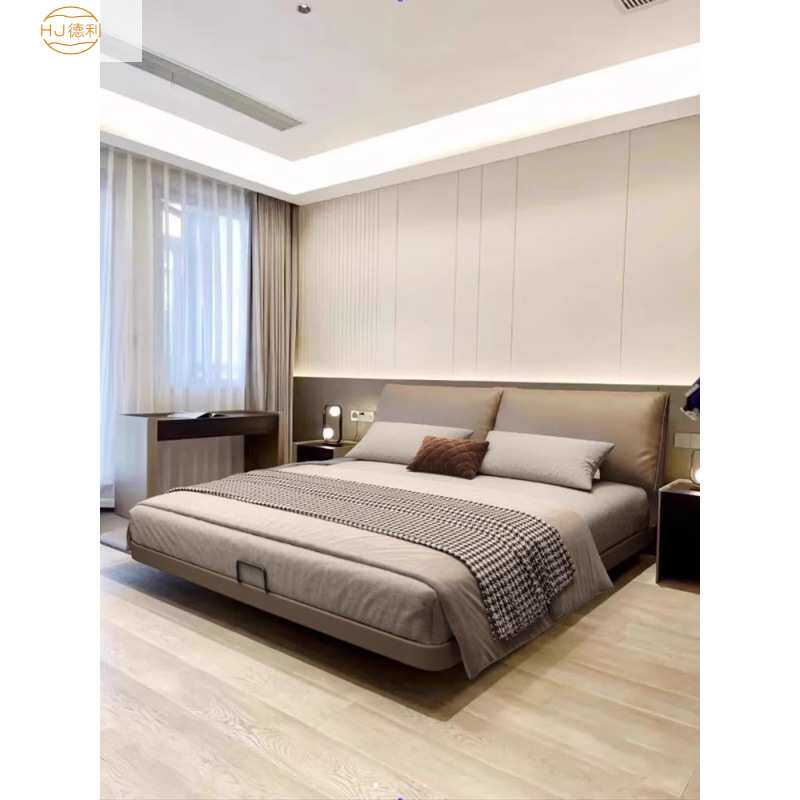 现代简约悬浮大象耳朵皮艺床主卧意式极简大床双人真皮大象耳朵床