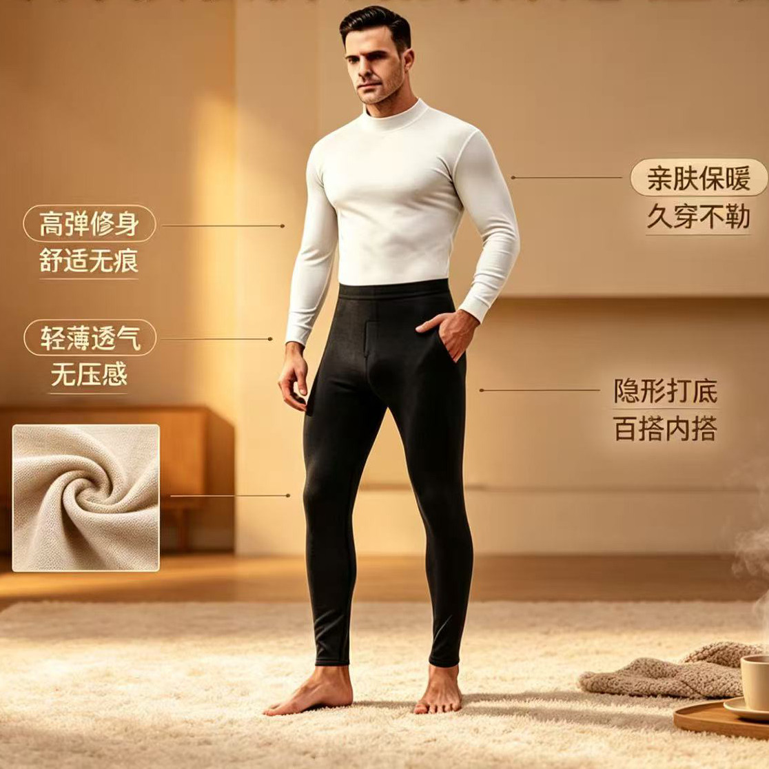 德绒发热男士轻薄高弹保暖裤