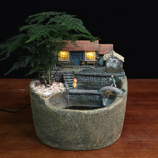 复古创意老房子流水摆件生态缸流水罐鱼缸水系景观摆件循环水活水