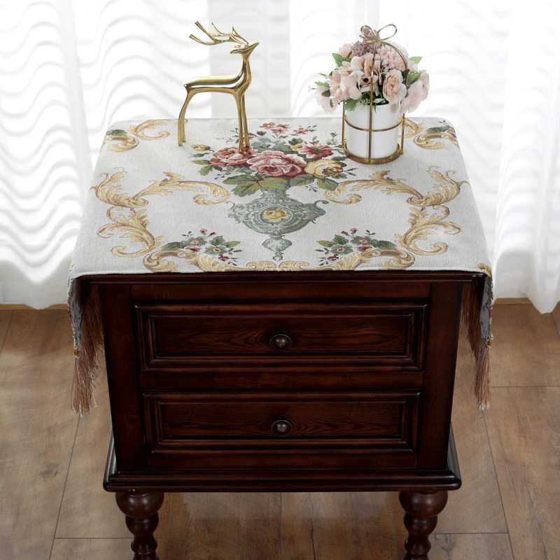 床头柜盖布盖巾家用卧室梳妆台桌布防尘罩打印机台垫布花境蓝新品