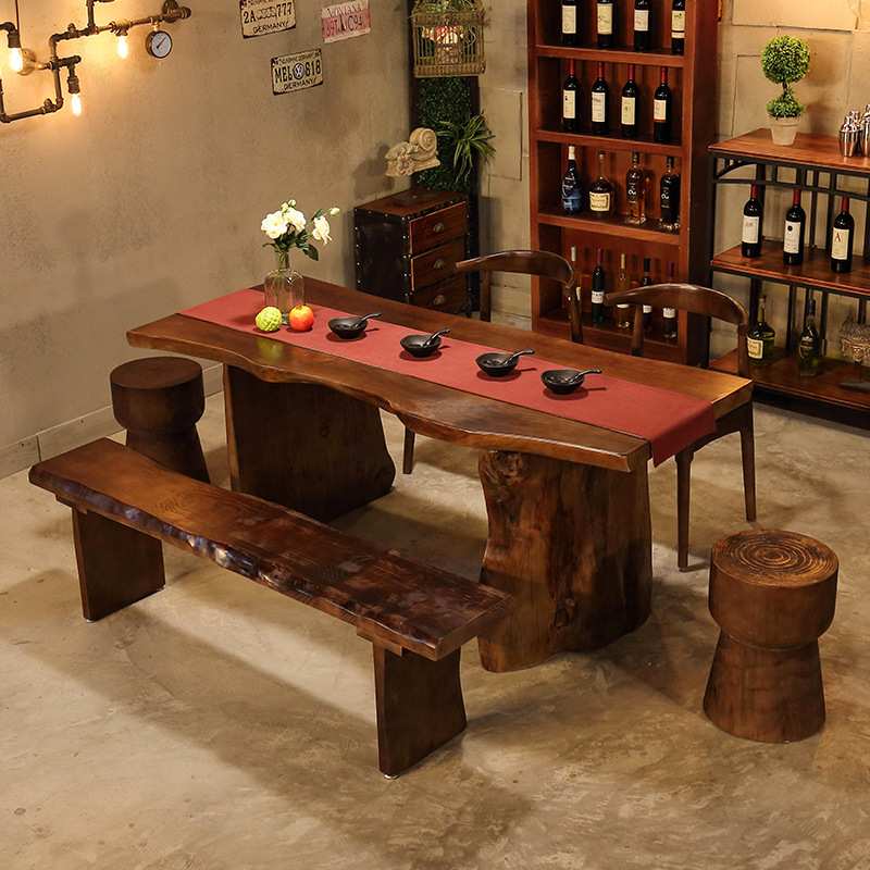新中式整板原木茶桌仿古茶台大板餐桌椅组合根雕茶几民宿喝茶桌