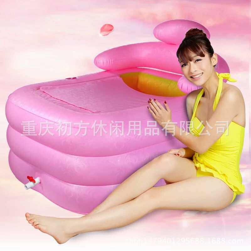水美颜儿童洗澡折叠盆加厚保温塑料折叠浴桶成人泡澡充气浴缸工厂