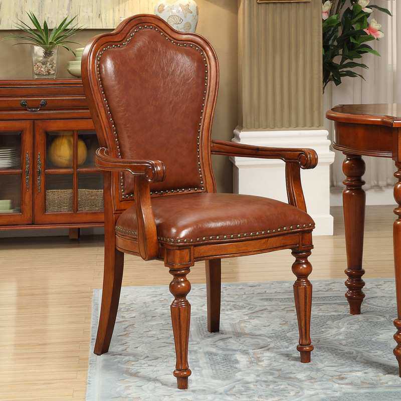 欧式真皮书椅 餐厅皮座椅 书房书椅 美式全实木餐椅 复古怀旧椅子