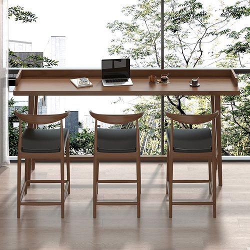 实木阳台吧台高脚桌带挡边简约现代落地窗长条桌酒吧桌奶茶店桌椅