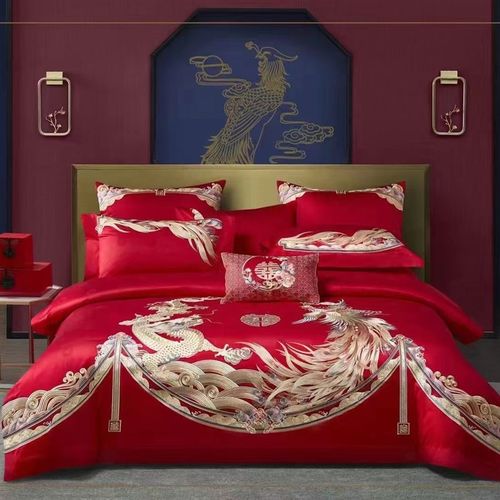 奢华140S新疆长绒棉全棉刺绣婚庆四件套六件套10件套中式结婚床品